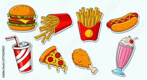 Fast Food Sticker Collection: Burger, Fries, Pizza & More