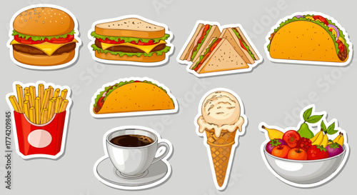 Delicious Food Stickers: Burgers, Tacos, Fries & More