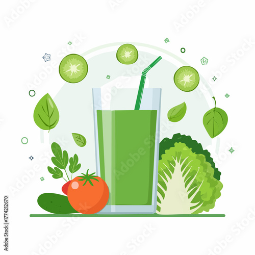 青汁と野菜の健康ライフスタイルベクター