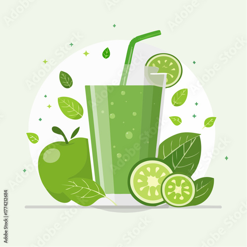 青汁と野菜の健康ライフスタイルベクター