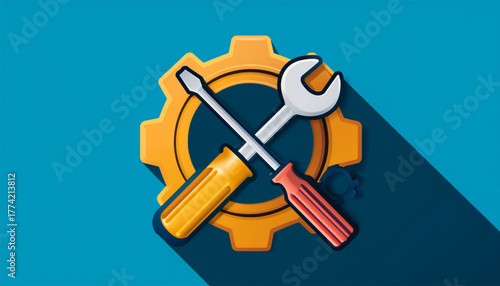 Flat vector set of tools and service icons including wrench, screwdriver, and gear for repair or settings design.