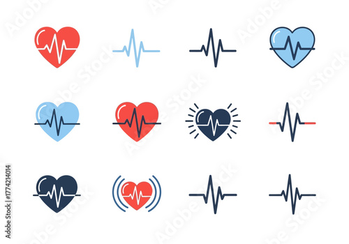 Heartbeat Icons Medical Pulse and Heart Rate Vector Set.