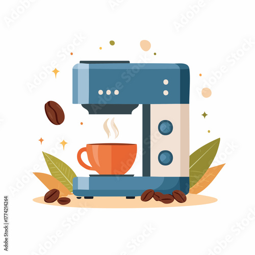 コーヒーマシンと朝のリラックスタイムベクター