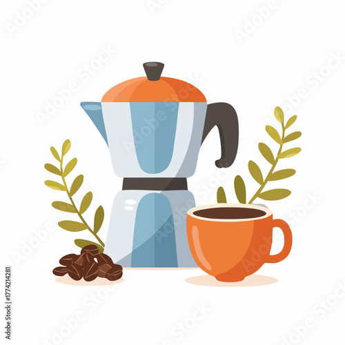 コーヒーマシンと朝のリラックスタイムベクター