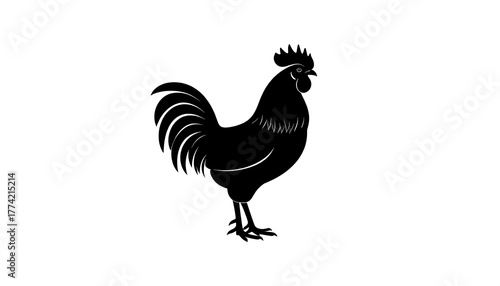 Black Rooster Silhouette, Focused, Minimalist Design.