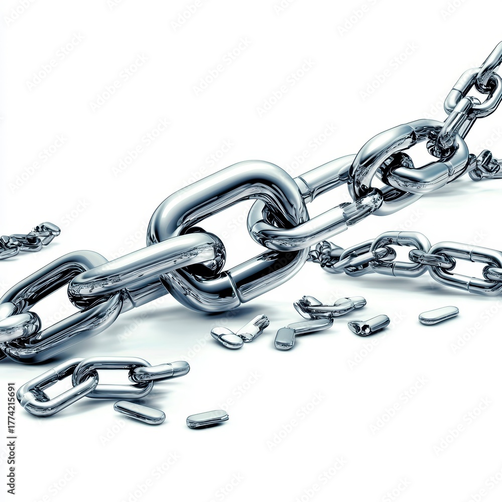 Obraz premium Breaking chains industrial metal links in a studio environment abstract focus on strength and resilience
