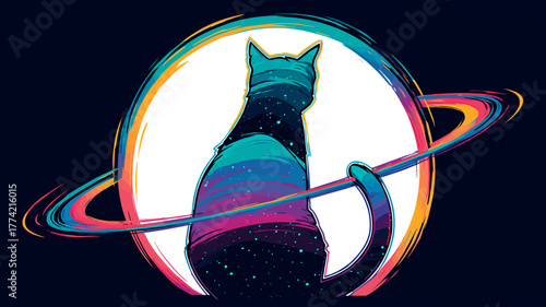 宇宙空間に浮かぶ犬と猫のロゴデザイン