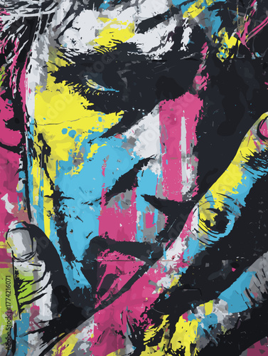 都市の壁に描かれたモダンなステンシルストリートアートのグラフィティ