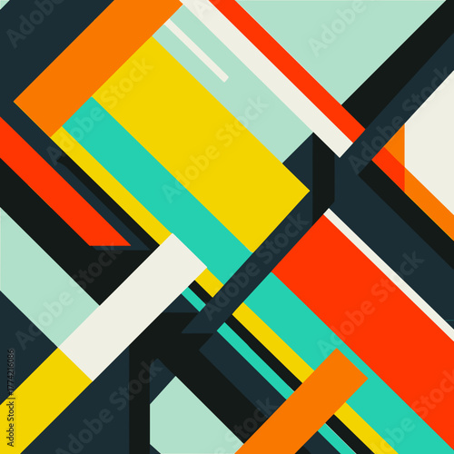 カラフルな重なり形状の抽象幾何学アート