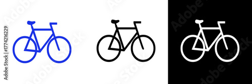 A simple blue bicycle icon symbolizing fitness, eco-friendly transport, and outdoor activity. Presented in color, black, and white versions for travel or lifestyle designs.