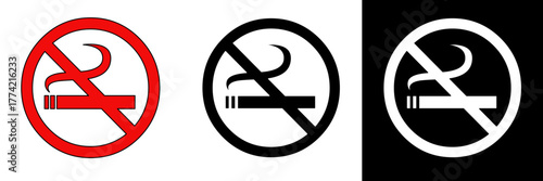 Clear no smoking sign with a red circle and diagonal line. Great for safety signage, public areas, or health awareness graphics.
