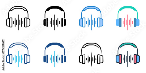 Headphones icon set multiple style collection 
