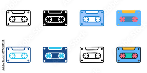 Cassette tape icon set multiple style collection 
