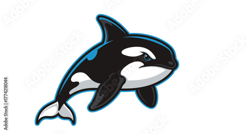 Playful Cartoon Orca Whale Icon Isolated on White Background