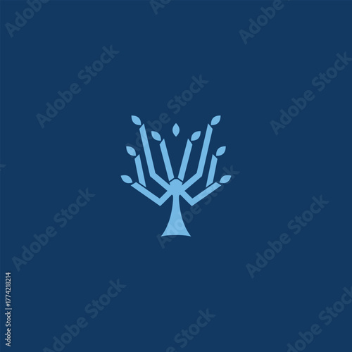 blue menorah illustration on a matching color background