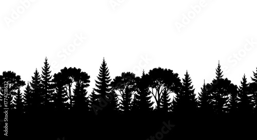 Seamless Horizontal Forest Silhouette Banner Vector Illustration Treeline Background