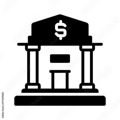 Vector solid black icon for Bank building