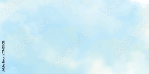 Fluffy white clouds in a bright blue summer sky with abstract watercolor texture