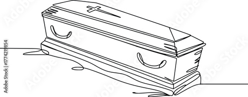 Sketch of an ornate wooden coffin with a cross symbol on a .