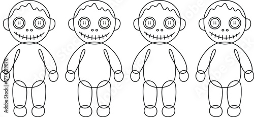 Four spooky skeleton baby outline graphics for halloween design and cute creepy art projects