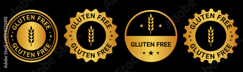 Gold Gluten Free Badge Label Sticker Icon Design for Premium Product Packaging
