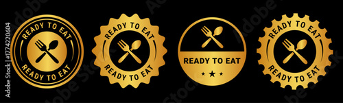 Ready To Eat Gold Badge Labels Design Collection