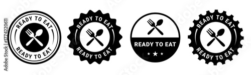 Ready To Eat Black Food Label Badges for Packaging and Product Branding