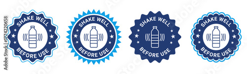 Shake Well Before Use Label Badge Icon Set