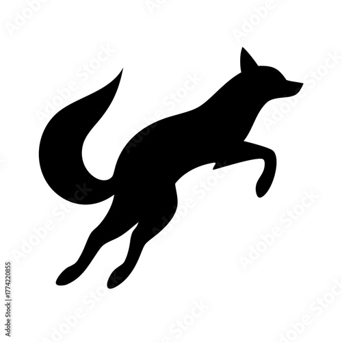 Silhouette of a fox in hunting position isolated on white