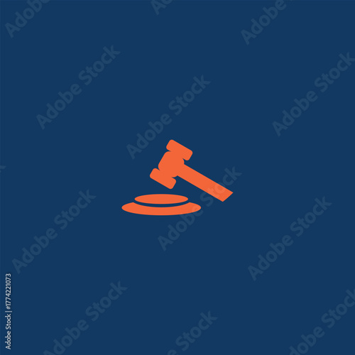 Orange gavel illustration on blue backdrop for legal profession themes