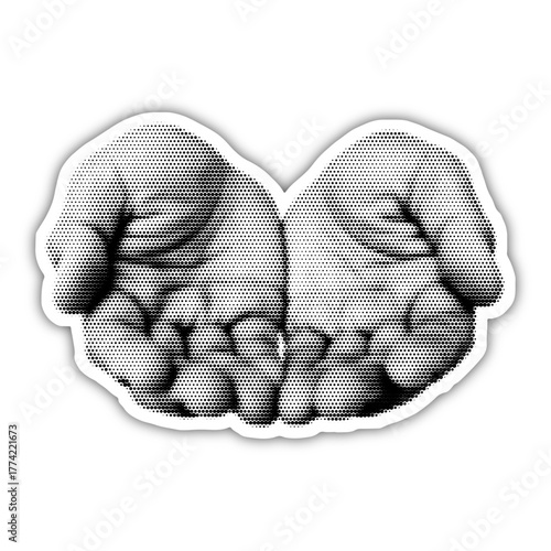 Hand vintage y2k halftone art, sticker style. hand halftone stipple brutalist retro vector png with transparent background, bloom 2000s aesthetic photocopy effect tattoo