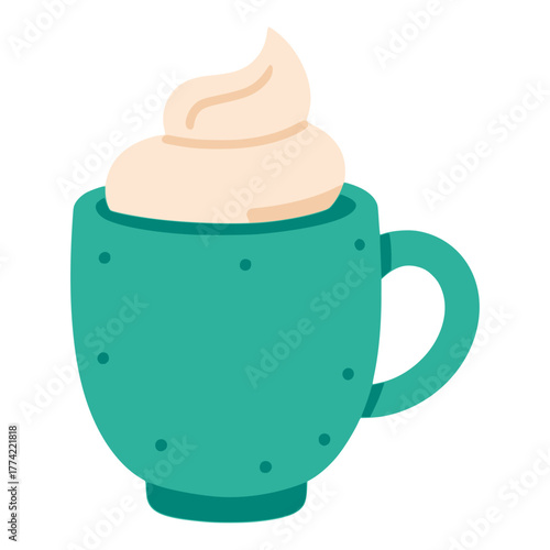 hot chocolate with cream in a cup drink beverage flat color vector illustration template design