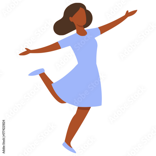 happy woman dancing pose flat color vector illustration template design