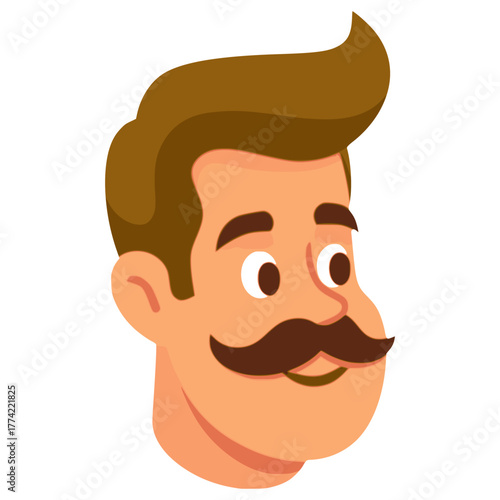 man face with moustache avatar profile flat color vector illustration template design