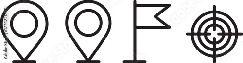 Location Pin Flag and Target Outline Vector Icon Set