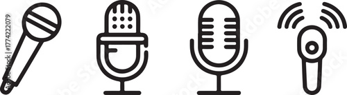 Microphone Handheld and Vintage Outline Vector Icon Set