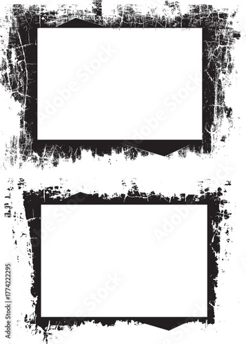 grunge frame for your design, two black and white halftone frames with a dot pattern, Black and white frame and background with grunge border illustration vector design set, black and white frame