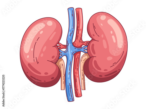 Illustration of the human kidney and renal system