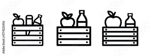 Food delivery box icon set , fresh produce vector