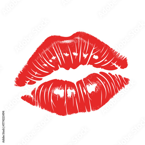 Vibrant Red Lip Print Vector Illustration with Textured Brush Stroke Effect