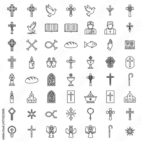Massive Collection of Christian Religious Symbols Outline Icon Set