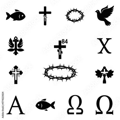 Collection of Christian Religious Icons and Symbols Silhouette Set