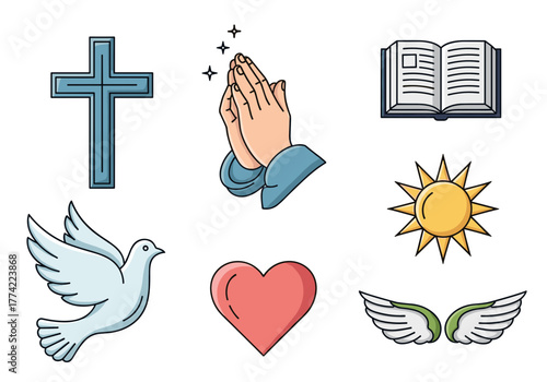 Assortment of Colorful Christian Symbols and Spirituality Icons Vector