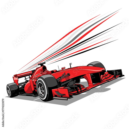 Dynamic Red Formula 1 Race Car Illustration with Speed Lines Vector Art