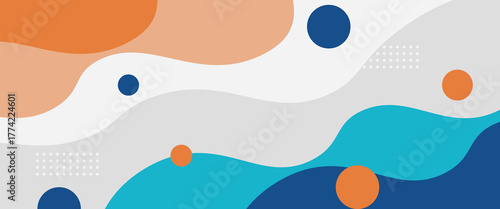 Blue and orange geometric business banner design. Creative banner design with wave shapes. Simple design on a white horizontal banner. Vector Eps10