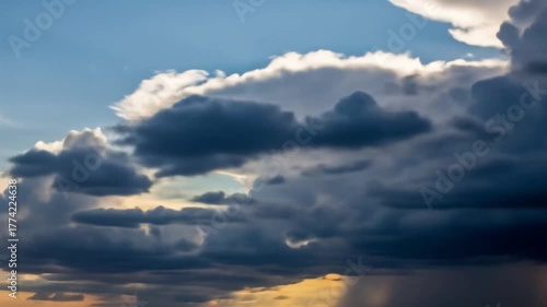 Dramatic storm clouds with sunlight breaking through
