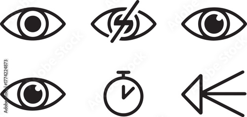 Visibility Privacy Eye and Time Outline Vector Icon Set