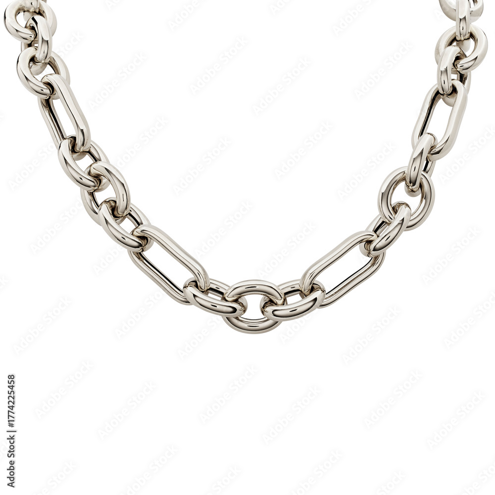 Fototapeta premium Chain-necklace-circle chain-rope chain-silver chain-hanging-men's chain-modern-stylish-fashionable-white background.