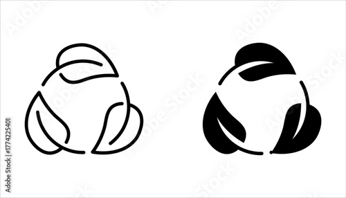 organic recycle icon set, eco recycle round, ecology circle refresh or restart, thin line symbol on white background