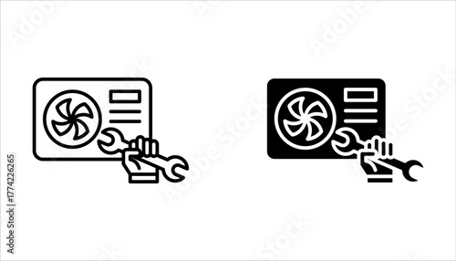 Ac installation linear icon set. Air conditioner. Climate control on white background